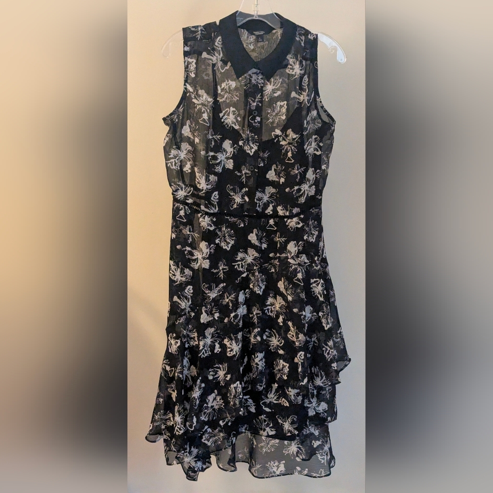 Floral Black and White Sleeveless Dress